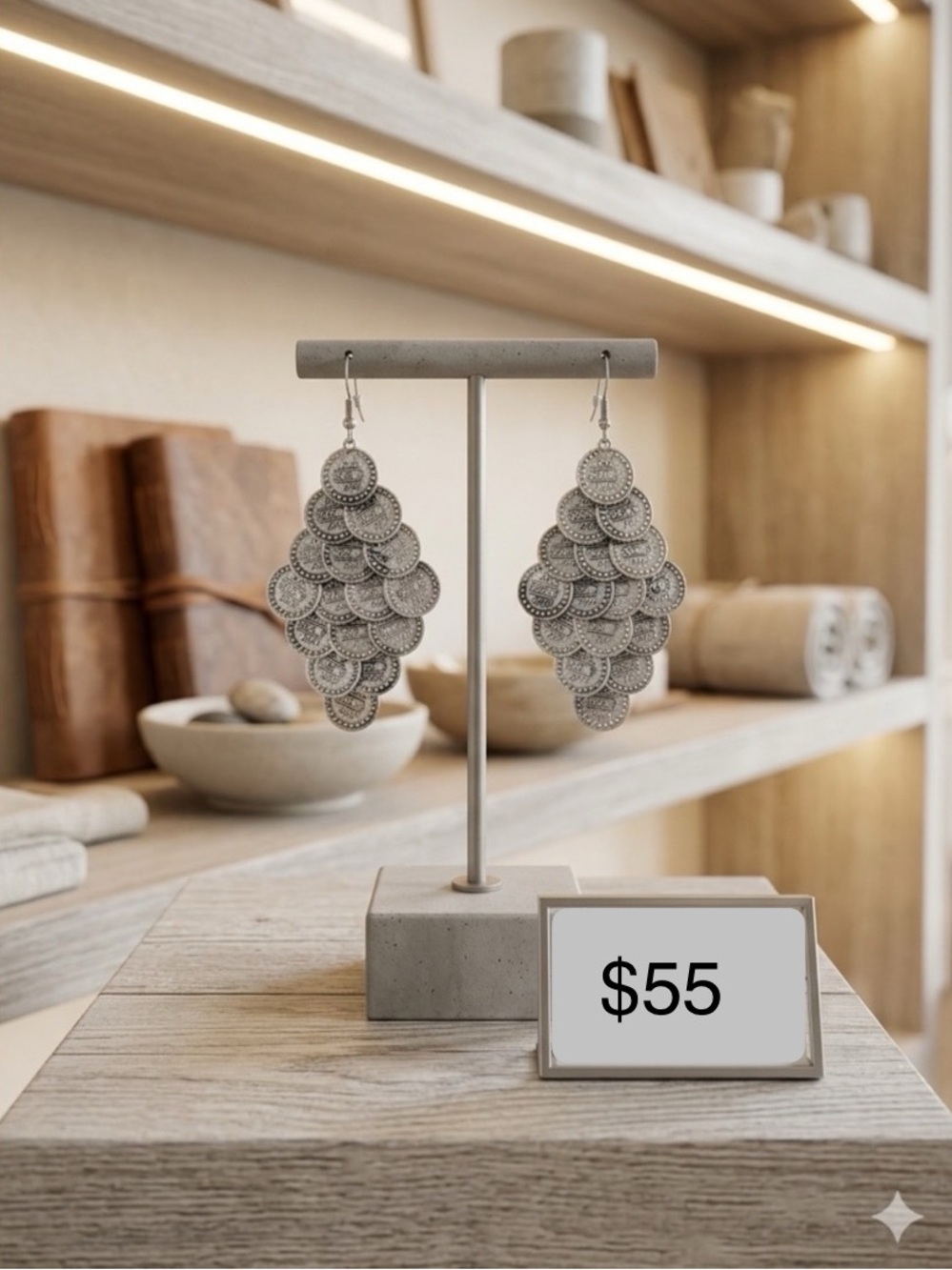 Boho Vintage-Style Silver Waterfall Coin Chandelier Earrings
